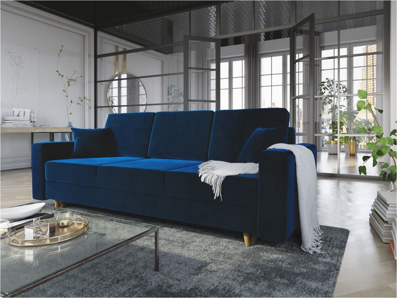 sofa 3 sitzer carde mit schlaffunktion blau