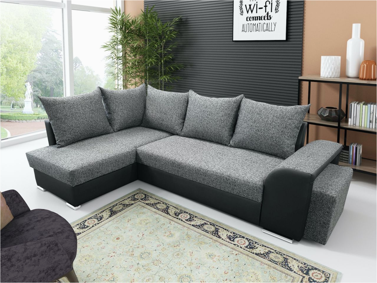 ecksofa sofa pallas mit schlaffunktion schwarz grau ottomane links