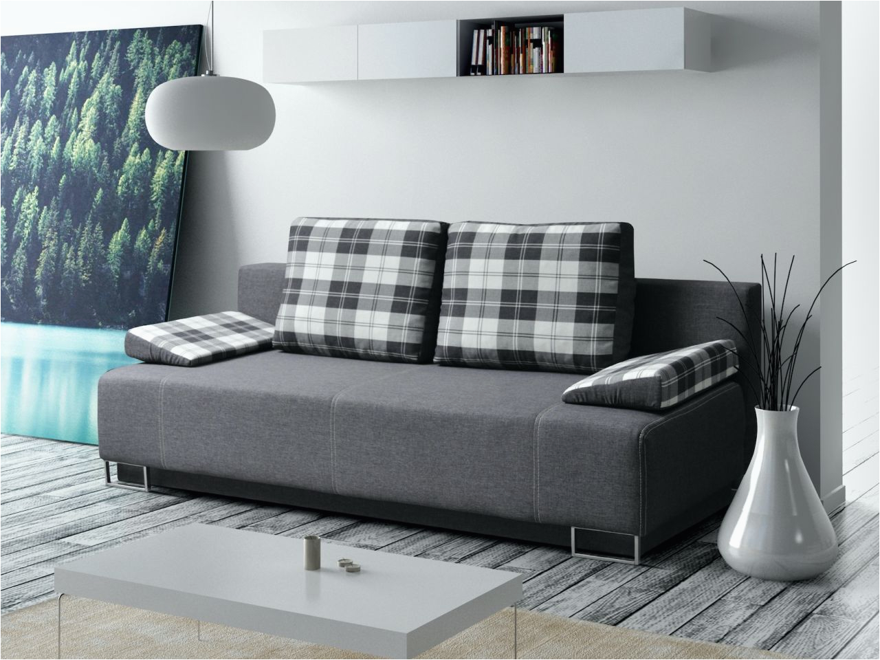 sofa 2 sitzer leros mit schlaffunktion grau karo