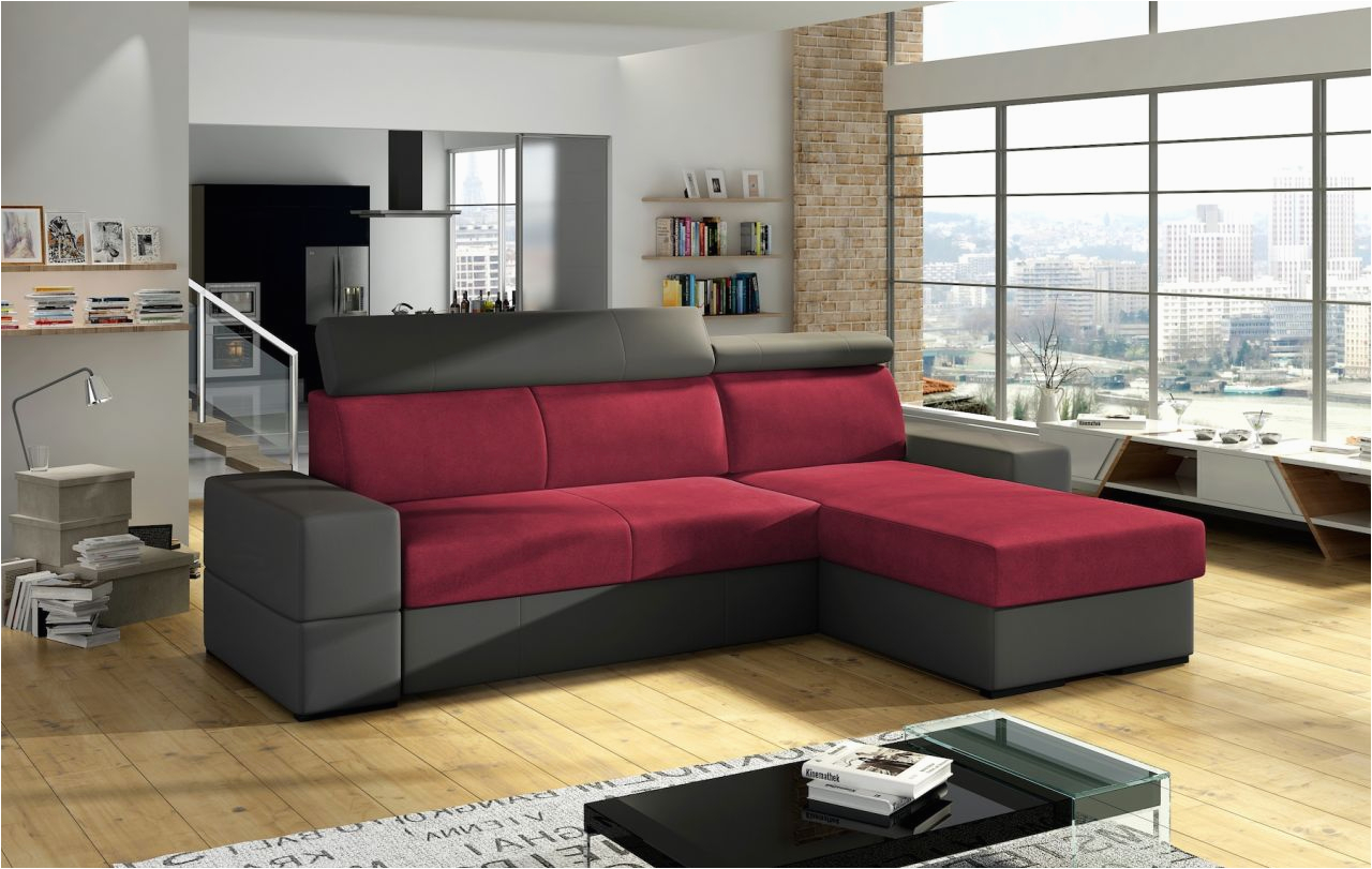 ecksofa sofa marios mit schlaffunktion grau weinrot ottomane rechts